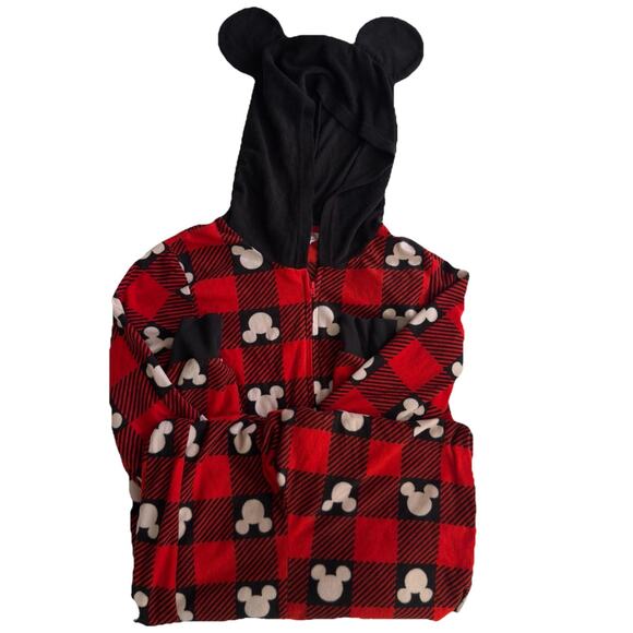 Adult Unisex Small Disney 100 Mickey Mouse Union Suit Pajamas Plaid Fleece Ears - Picture 1 of 4